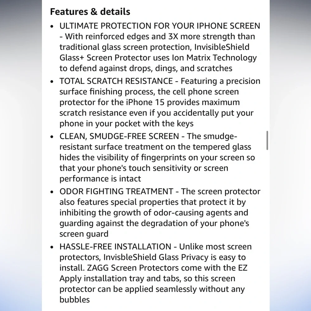 ZAGG Hybrid Glass InvisibleShield Scratch Resistant Screen Protector iPhone15Pro